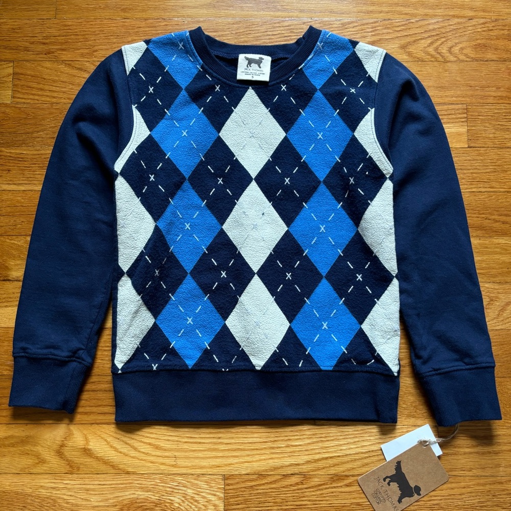 Jack Thomas organic cotton, argyle sweatshirt. New with tags! Size 5T